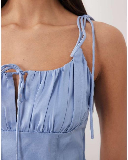 ASOS Blue Structured Cotton Tie Bust Dropped Waist Mini Sundress