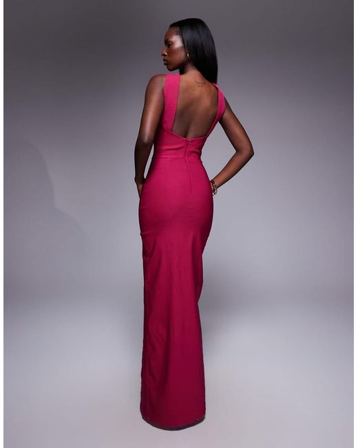 Vesper Halterneck Twist Neck Maxi Dress With Side Split in Pink | Lyst UK