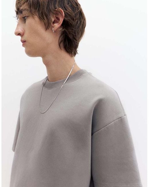 Pull&Bear Gray Interlock Short Sleeve Heavweight T-shirt for men