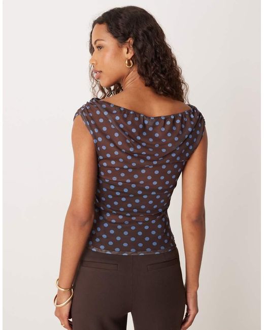 ASOS Brown Gathered Short Sleeve Off Shoulder Mesh Top