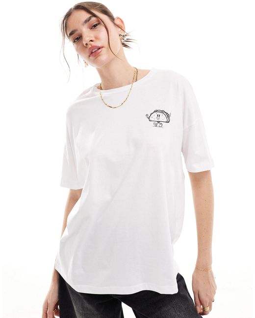 Noisy May White Oversized T-shirt With Taco Print
