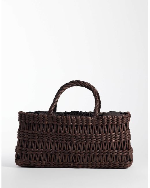 Mango Brown Woven Rectangle Tote Bag