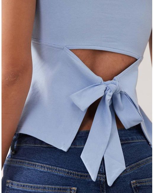 ASOS Blue Slash Neck Tie Back Tank Top