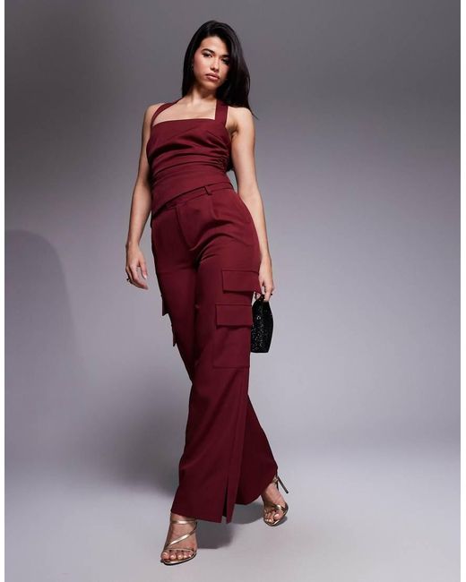 Kaiia Exclusive Tailored Square Halterneck Ruched Detail Top Co-Ord