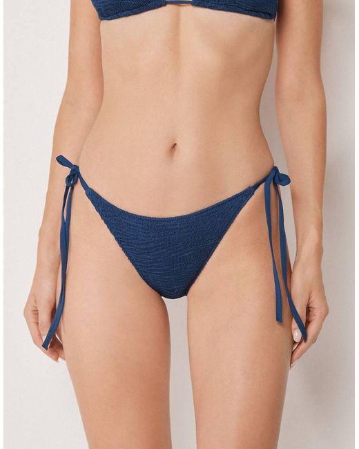 Calzedonia Blue Tie Bikini Bottoms Crinkle Waves