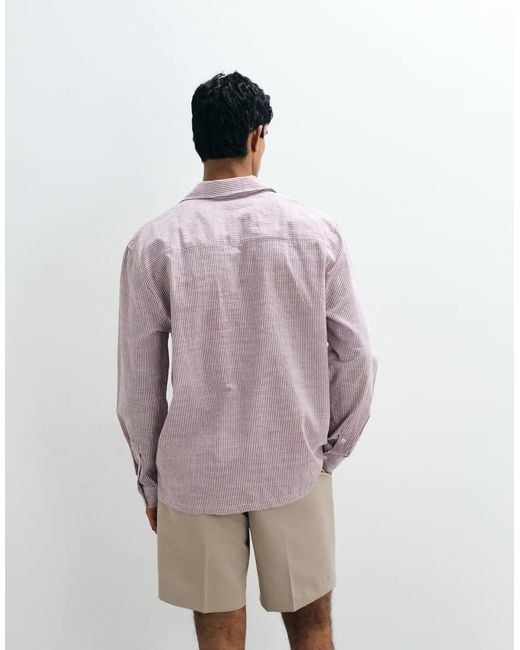 ASOS Purple Relaxed Camp Collar Seersucker Striped Shirt for men