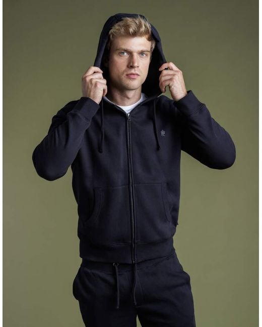 French Connection Blue Cotton Blend Zip Hoody for men