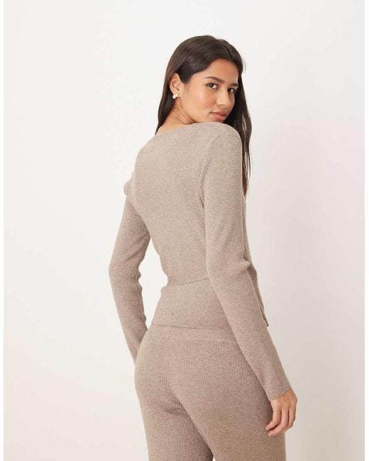 Gina Tricot Natural Long Sleeve V Neck Fine Knitted Wrap Cardigan