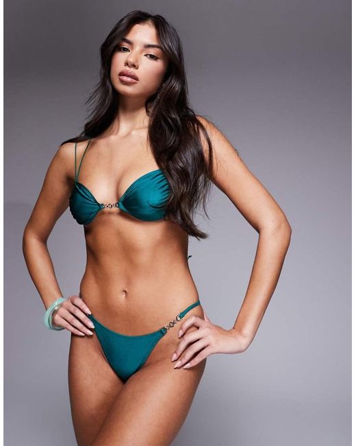 ASOS Blue Nicole San Andreas Tanga Bikini Bottoms With 90s Micro Trim