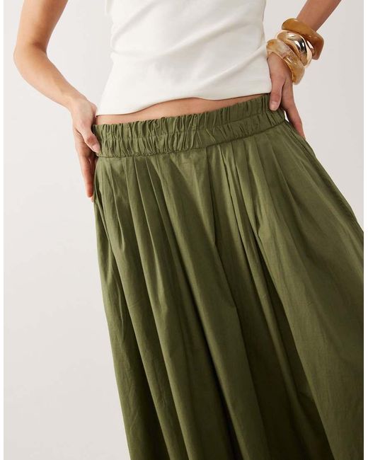 ASOS Green Elasticated Waist Volume Midi Skirt