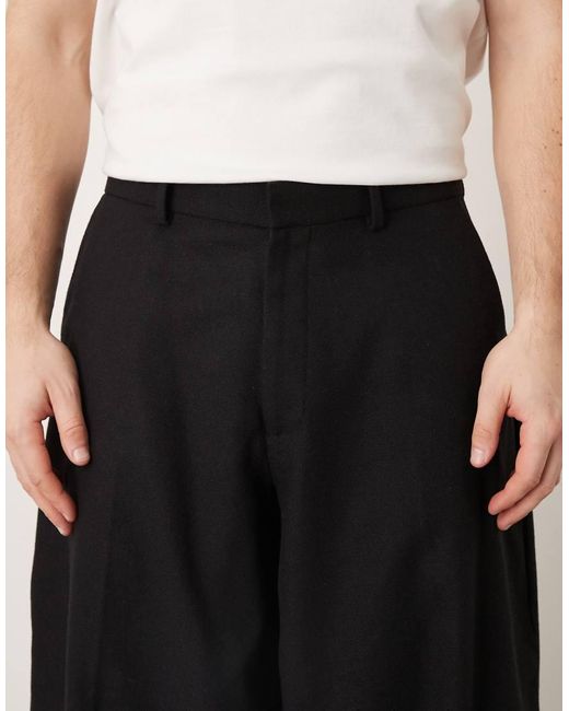 ASOS Black Smart Wide Barrel Leg Pleated Pants With Wool Blend for men