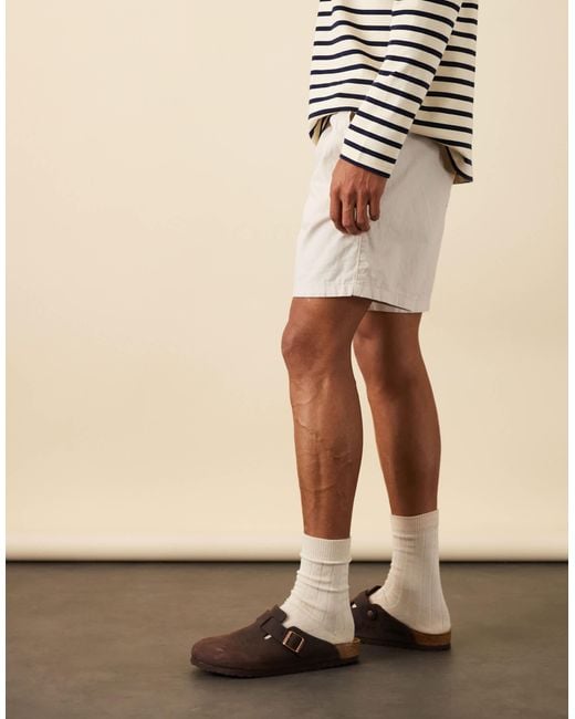 ASOS Natural Slim Mid Length Linen Blend Shorts for men
