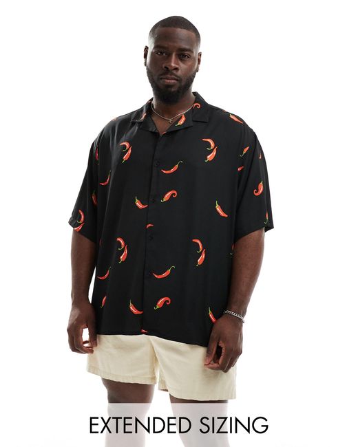ASOS – oversize-hemd mit chili-muster und reverskragen in Black für Herren