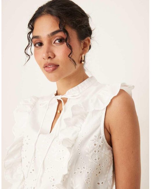 Y.A.S White Broderie Frill Detail Tie Neck Top Co-ord