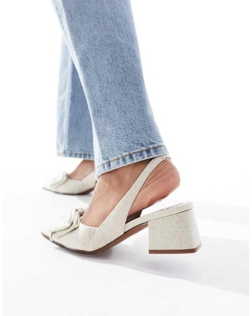 ASOS Blue Wide Fit Symphony Bow Slingback Mid Block Heeled Shoes