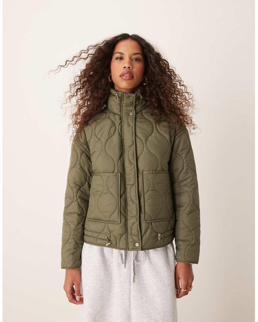 Pimkie Green Quilted High Neck Drawstring Jacket