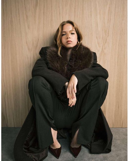 ASOS Dad Jas Van Wolmix Met Kraag Van Imitatiebont in het Black