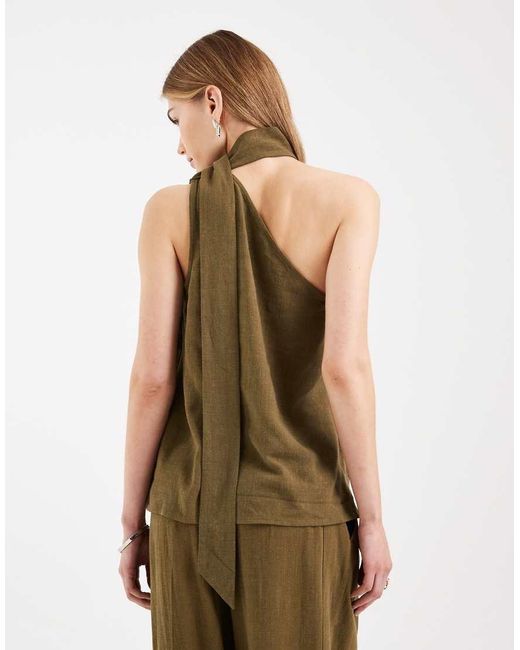 ASOS Green Tailored One Shoulder Scarf Detail Top