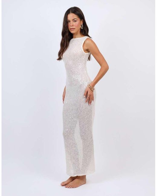 SIMMI White Sheer Sequin Beach Maxi Dress
