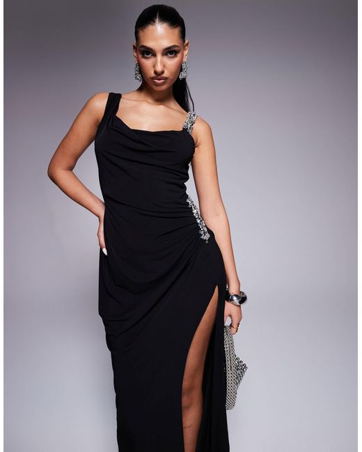 ASOS Blue Embellished Detail Maxi Dress With Draping