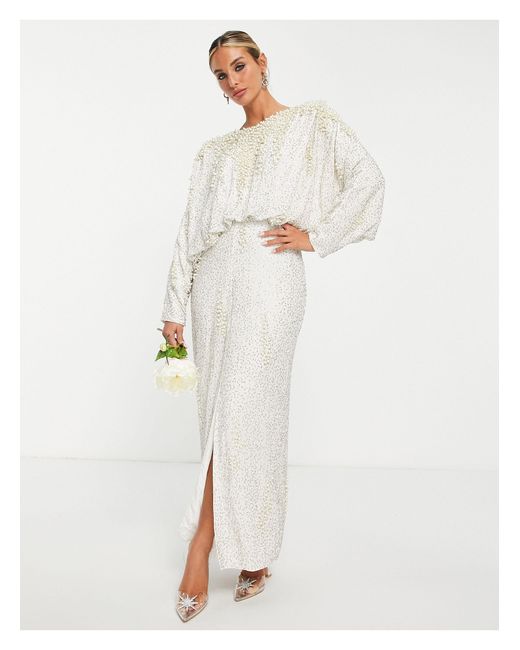 ASOS White – verziertes maxikleid mit kunstperlen und fledermausärmeln