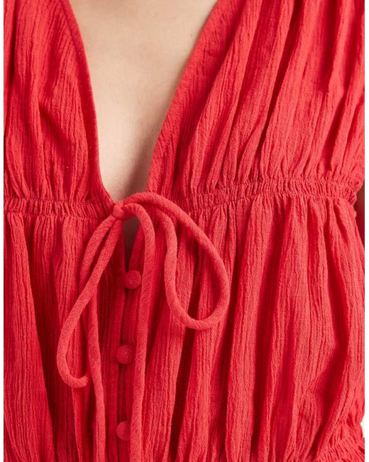 ASOS Red Crinkle Tie Front Waistcoat
