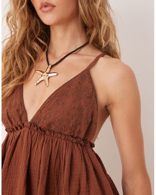 Free People Brown Sunny Days Embroidered Cami Top