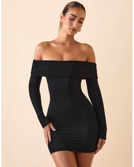 Oh Polly Black Off The Shoulder Slinky Mini Dress