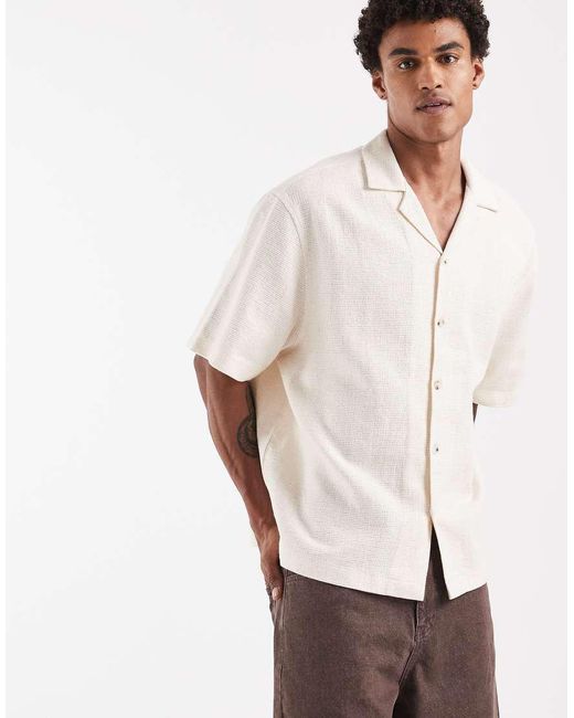 ASOS White Boxy Oversized Revere Basket Textured Shirt for men