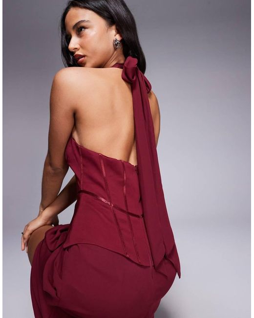 ASOS Purple Structu Halter Corset Detail Maxi Dress