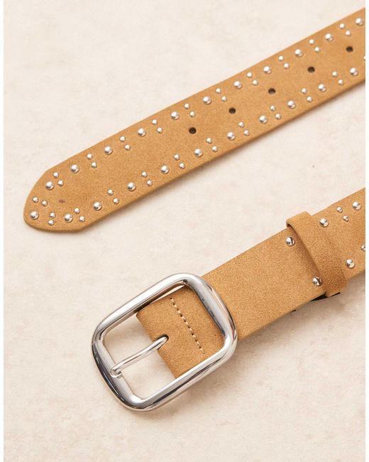 Mango Natural Studded Suede Belt