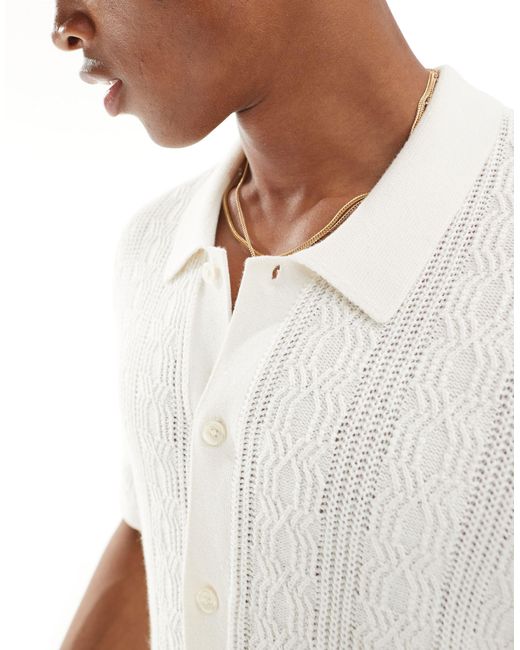 Abercrombie & Fitch White Button Through Crochet Knit Polo for men