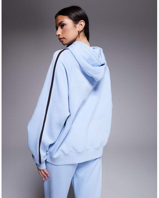 Kaiia Blue Cotton Rich Embroidered Logo Contrast Stripe Detail Oversized Hoodie