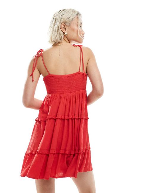 Miss Selfridge Red Tie Cheesecloth Mini Slip Dress