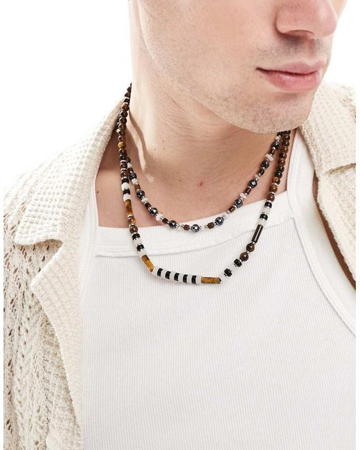 Confezione Da 2 Collane Con Perline Semipreziose Marroni di ASOS in Natural da Uomo