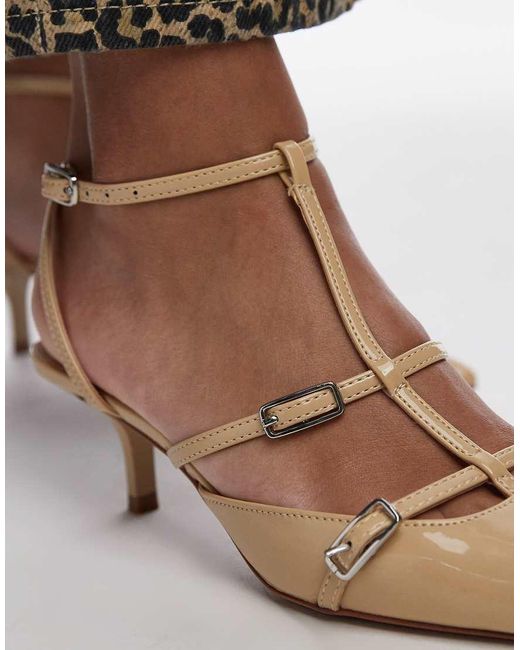 Scarpe A Punta Con Tacco Con Fibbie di Mango in Natural