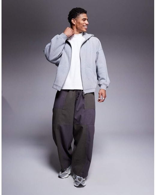 ASOS Oversized Hoodie Van Premium 400Gsm Zware Stof Met Vaste Zoom En Ritssluiting in het Blue voor heren
