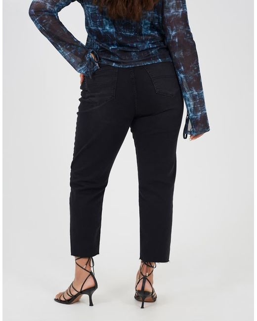 Brave Soul Blue Curve Raw Hem Cropped Mom Jeans