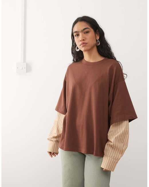 Reclaimed Vintage Brown T-shirt With Double Layered Shirt