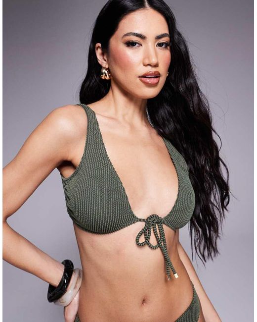 Top Bikini Kaki Stropicciato A Righe di South Beach in Gray