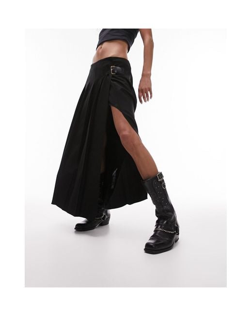 TOPSHOP Pleated Midi Skirt in Black | Lyst