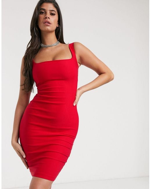 Vesper Red – es bleistiftkleid mit eckigem ausschnitt