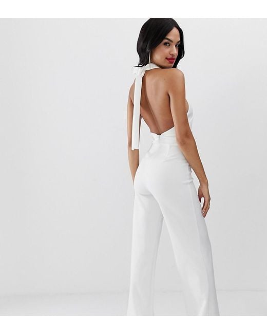 True Violet White Exclusive Wide Leg Halter Neck Jumpsuit