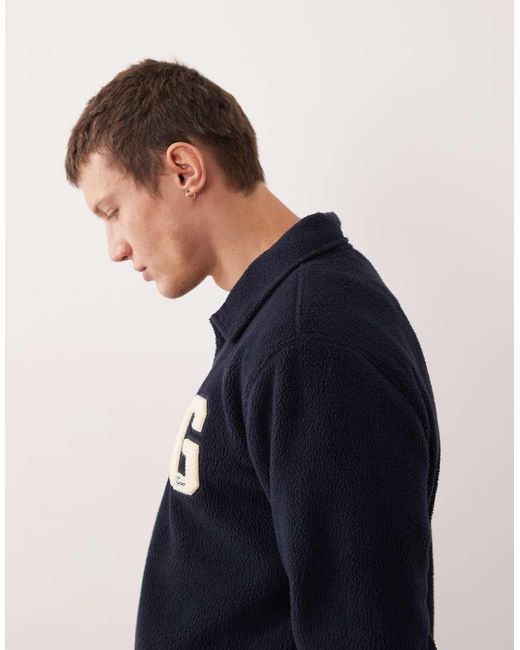 Gant Blue Half Zip Fleece Sweater With Varsity G Logo for men