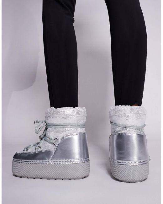 South Beach White Lace Up Snow Boot