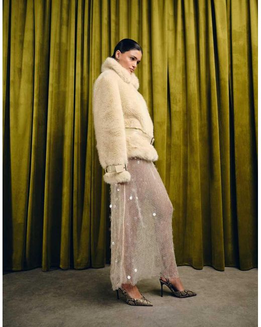 Urbancode Natural Faux Fur Belted 80's Jacket