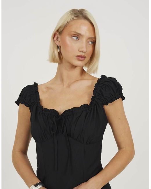 Brave Soul Black Woven Cap Sleeve Panelled Mini Dress