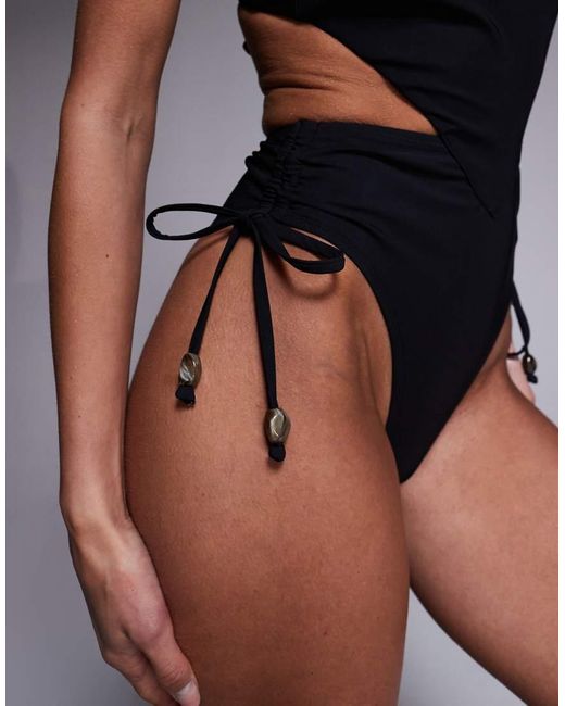 ASOS Black Hema Paper Touch Scarf Halter Neck Swimsuit