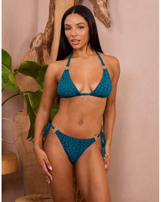 Wolf & Whistle Blue Fuller Bust X Georgia Bayliss Leopard Print Tieside Bikini Bottoms