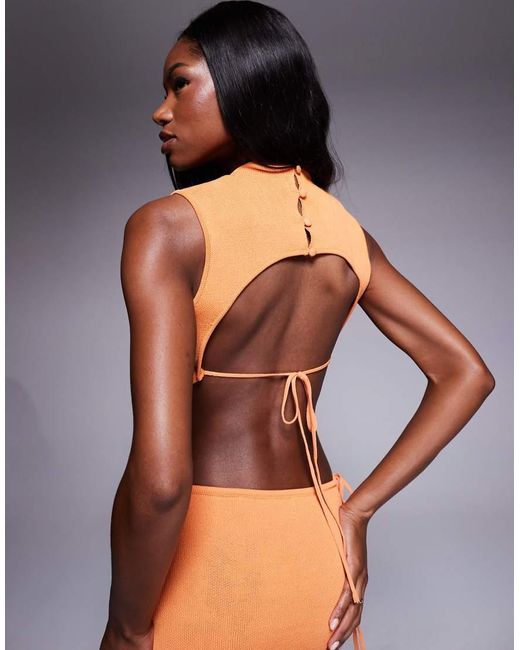 Wanderdoll Blue Sienna Fine Knit High Neck Open Button Back Detail Top Co-ord